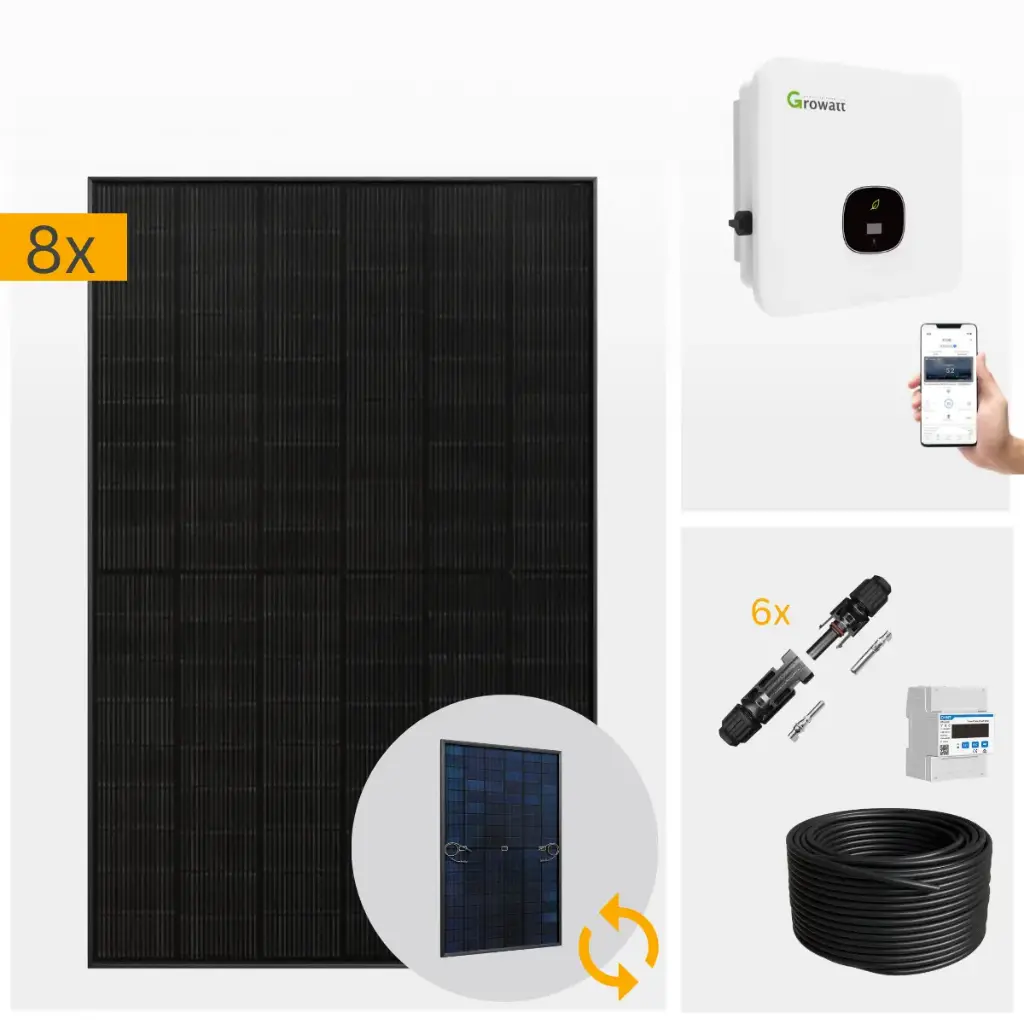 Growatt Komplettset 3-10kW inkl. Solarmodule | Optional Batterie, Wallbox und Ziegel- oder Flachdach Halterung